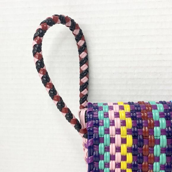 Maria Victoria Wristlet Clutch PVC Plastic Straw Multicolor Handcrafted Mexico - Picture 9 of 11